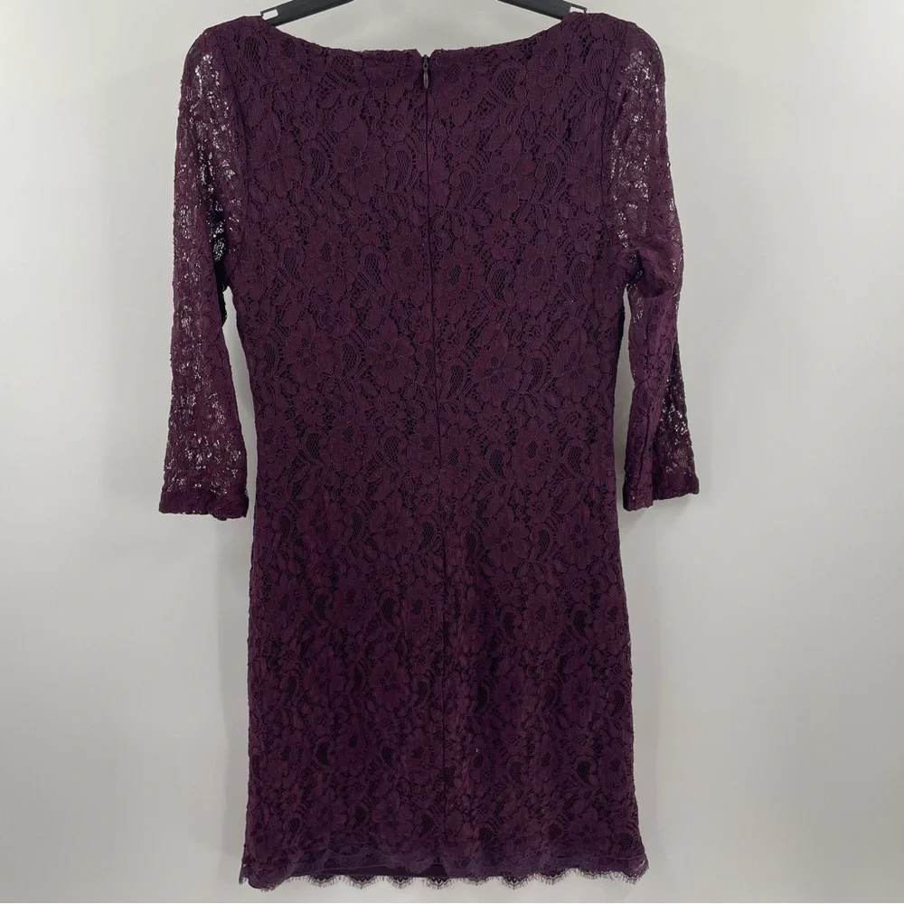Dana Buchman Wine Colored Lace Lined Long Sleeve Mini Zip Back Scoop Neck Dress - Picture 6 of 10